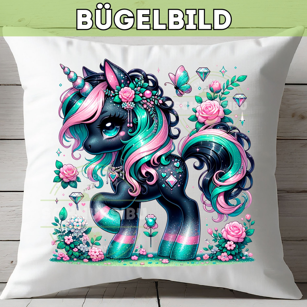 Bügelbild Einhorn Black Edition Nr. 4